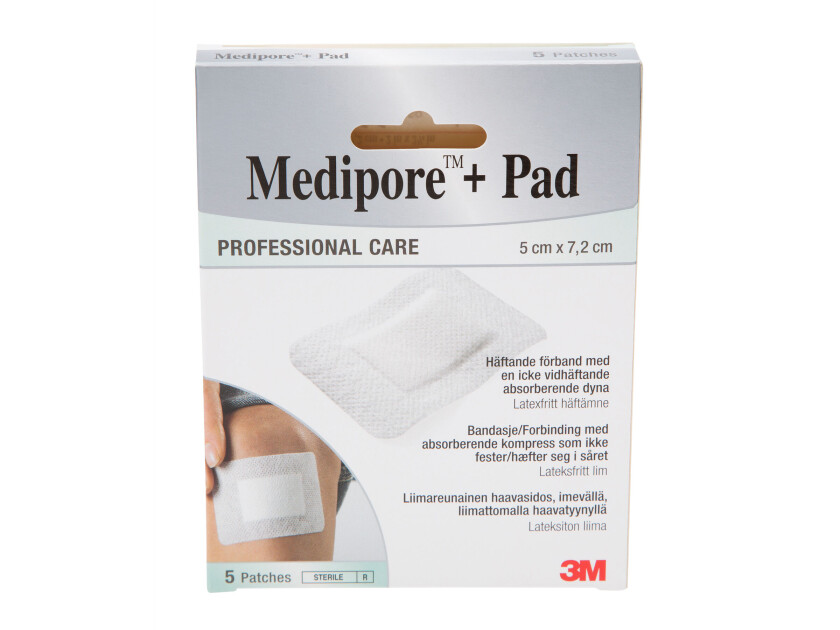 Medipore +Pad Bandasje m/kompress 5 x 7,2 cm, 5 stk