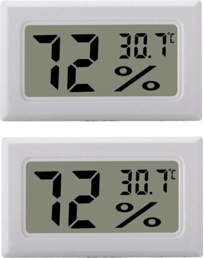 INF Mini LCD Hygrometer / Termometer Hvit   2-pack