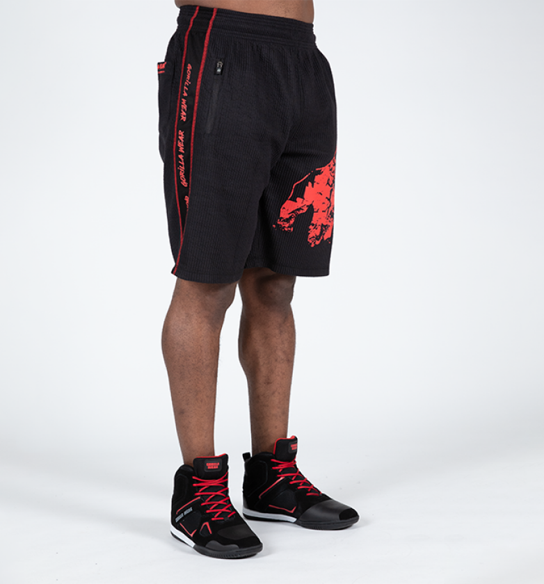 Buffalo Old School Workout Shorts, Black/Red