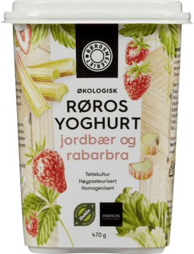 Rørosmeieriet Yoghurt Jordbær/Rabarbra Øko. 470g