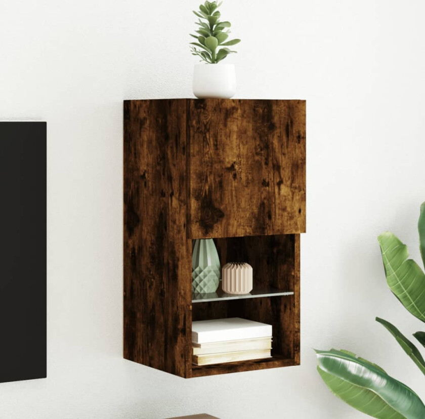 TV-benk med LED-lys røkt eik 30,5x30x60 cm