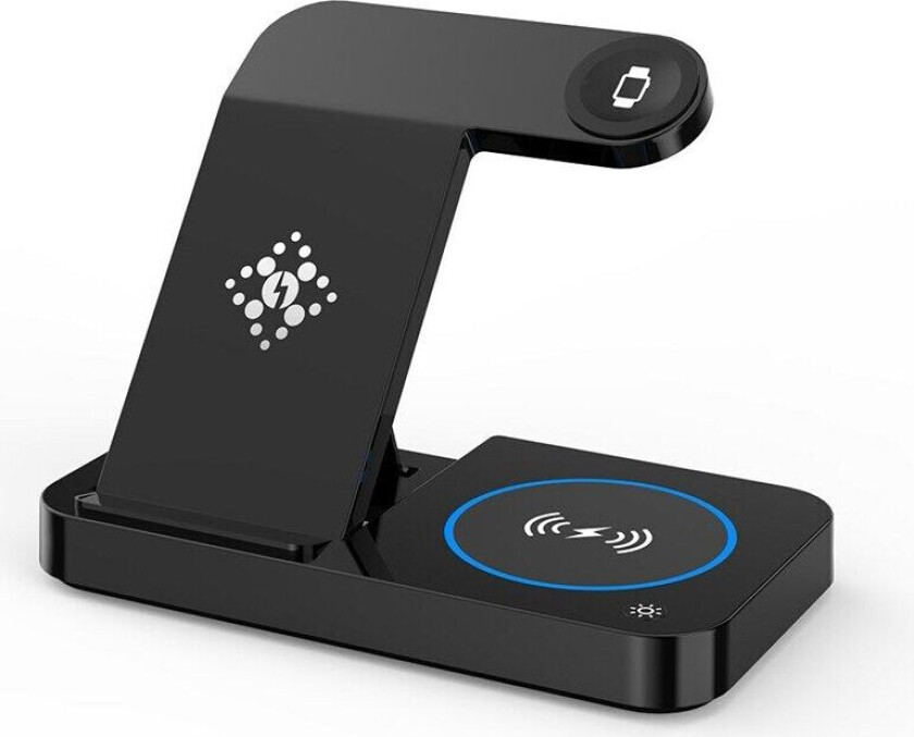 INF Sammenleggbar 4-i-1 trådløs lader for telefon, Airpods, Apple Watch Sort