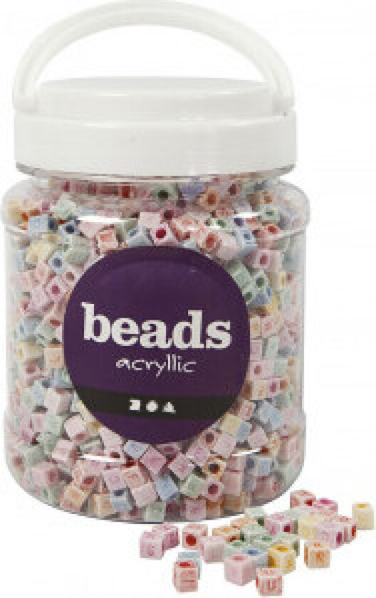 Bokstavperler, størrelse 6x6 mm, hullstørrelse 3 mm, 700 ml/1 eske, 50