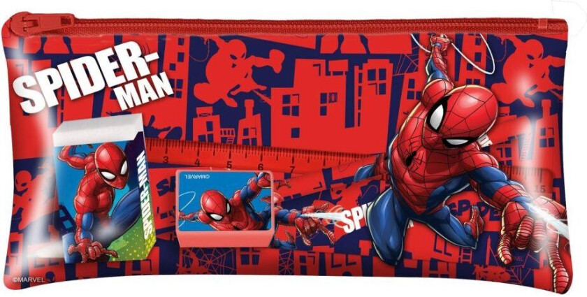 Spiderman pennal 5 deler blyant viskelær avengers