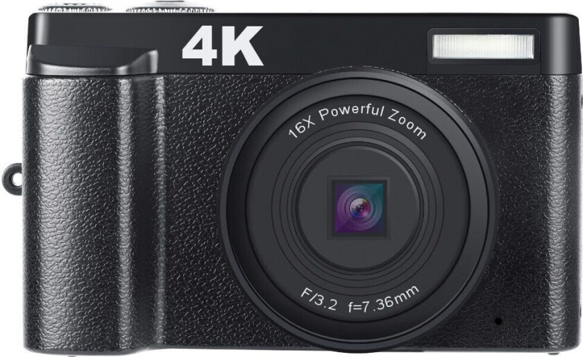 INF Digitalkamera 48 MP, 1080p HD, 16x zoom, flip-skjerm Svart