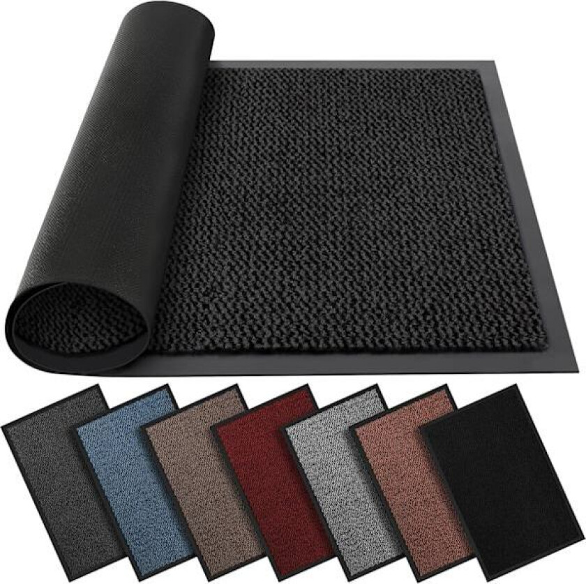 Kraftig sklisikker dørmatte, vaskbar innendørs og utendørs gummimatte for støv og smuss, stor 40x60 cm i antrasitt
