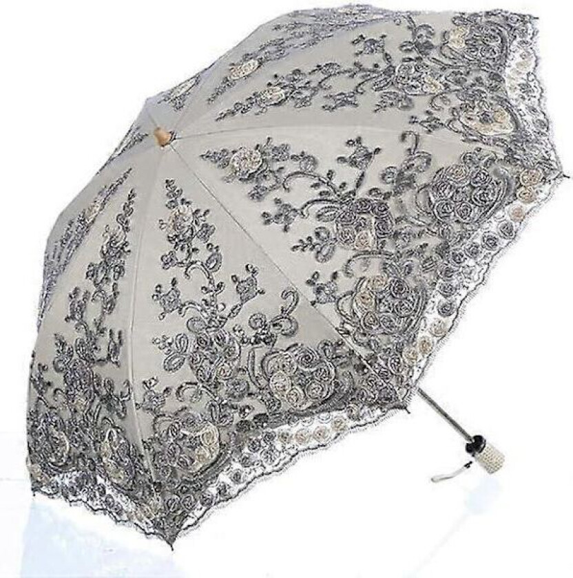 Sammenleggbar UV Parasoll Snø/Regn/Sol Paraply Broderi Bryllupsparaply