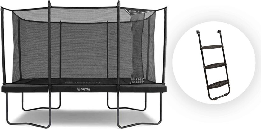 Pioneer Rektangulær / 3,7 m x 2,5 m / Trampoline + Stige