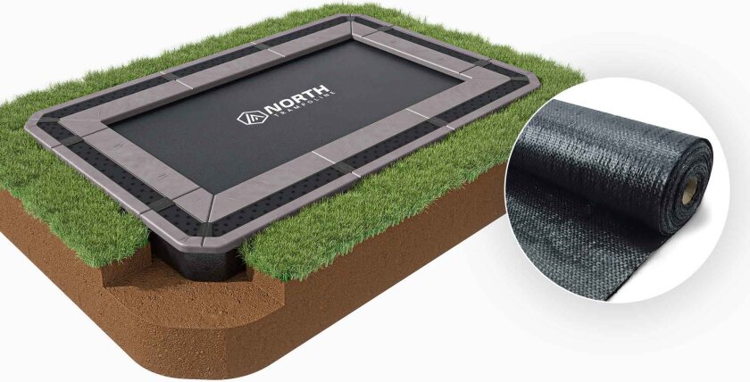 IN GROUND Rektangulær / 3,0 m x 1,9 m / Trampoline + Landskapsklassifisert ugressduk