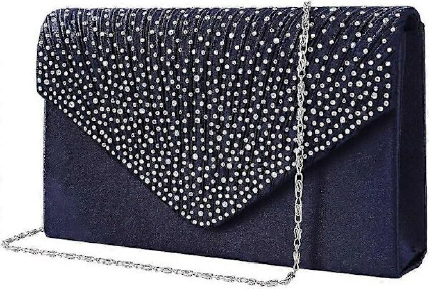 Kveldsfestveske for kvinner Clutch Håndveske Sateng Håndveske for kvinner Diamanter, Kjedeveske for bryllup og skoleball, Skuldervesker Marineblå