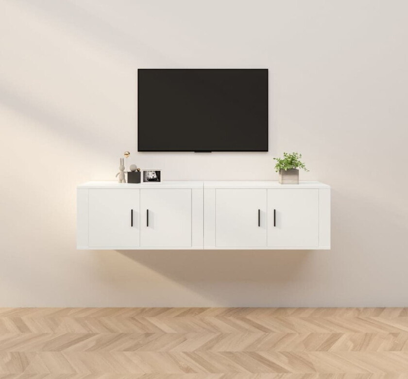 Vegghengte TV-benker 2 stk hvit 80x34,5x40 cm