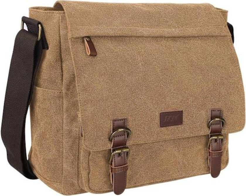 Herre Messenger Bag Crossbody Skulder 15,6 Tommers Bærbar Vintage Canvas Aktveske Veske med Flere Lommer(Kaffe)