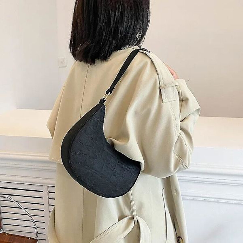 Håndveske Mote Dame Håndveske Ensfarget Liten Underarm Bag Dame Grønn Kjede Skulderveske Dame Skinn Tote Bag(Svart Skulderveske)