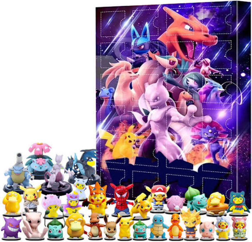 Pikachu Julekalender 2025, 24 Figurer i Blindboks, 24 Dager Nedtelling til Jul, Samleobjekter, Leker, Gaver til Barn og Voksne