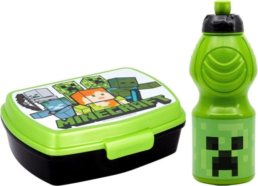 2-Pack Minecraft Creeper Steve Alex Matboks & Pop-up vannflaske