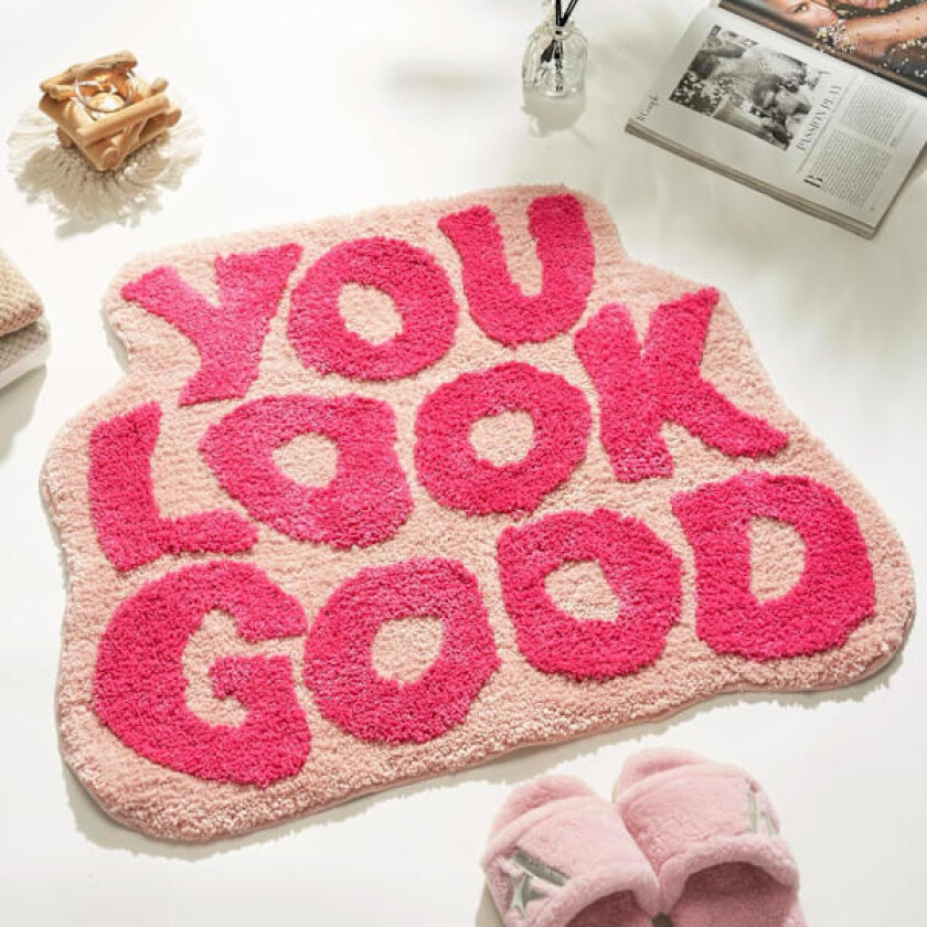 You Look Good Baderomsmatte Rosa, Søte Baderomsmatter for Jenter Morsomme Sprø Trendy Matte Soverom Rosa Preppy Baderomsinnredning Hello Beautiful