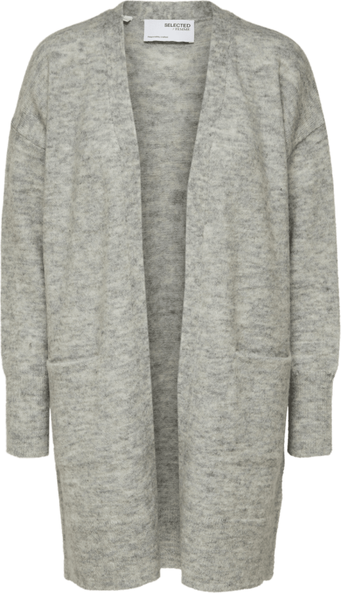 Lulu New Ls Knit Long Cardigan - Light Grey Melange M