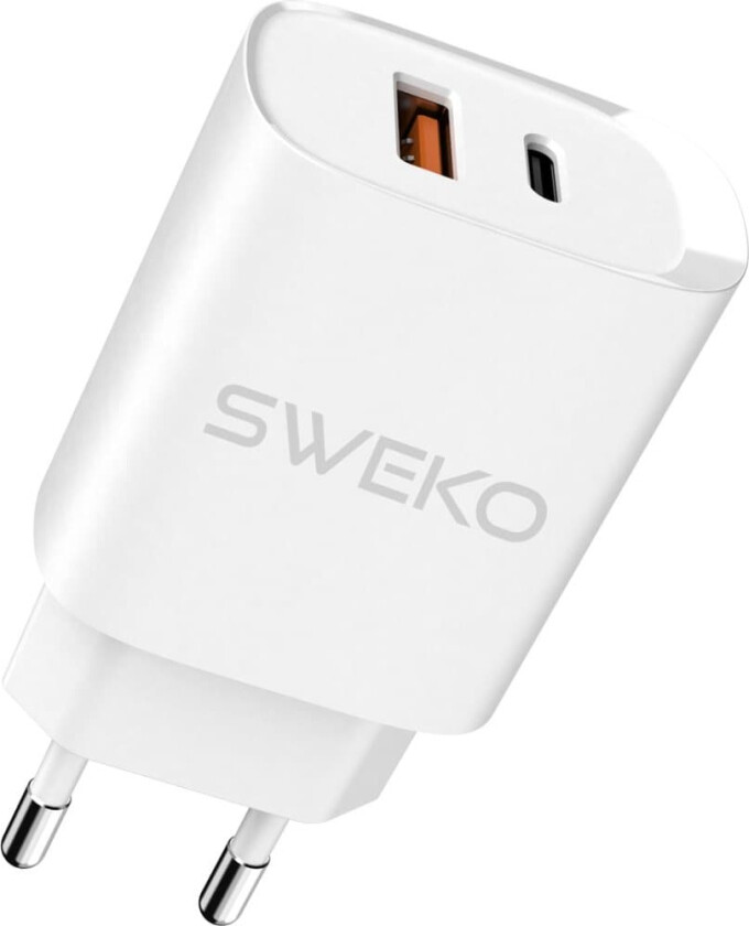 Adapter: USB-C og USB-A hurtiglader 30W for iPhone • Samsung • Huawei • Android SWEKO
