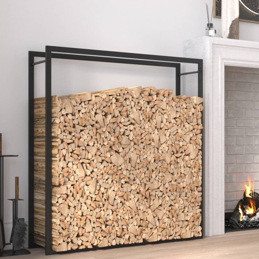 Vedstativ matt svart 110x28x116 cm stål