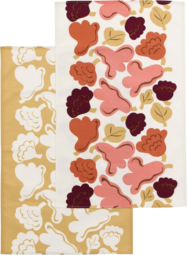 Bilde av Kukasta Kukkaan kjøkkenhåndkle 2-pak, naturhvit/rosa/terracotta/okker