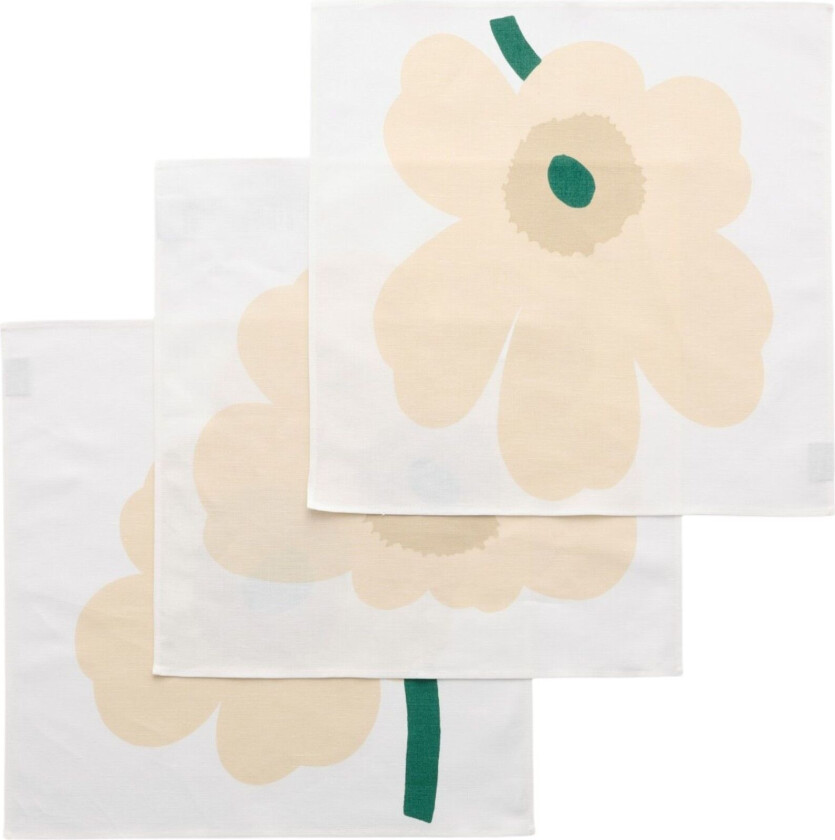 Unikko tøyserviett 45 Ã 45 cm 3-pk, hvit/høy/sand/smaragd