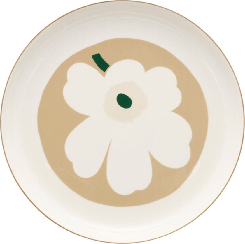 Unikko Oiva serveringstallerken 32 cm, hvit/beige/sand/mørkegrønn