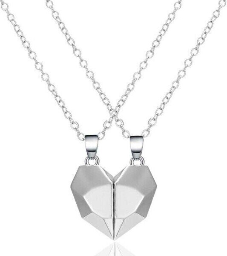 Par halskjede magnetisk knusende hjertekjede sølv
