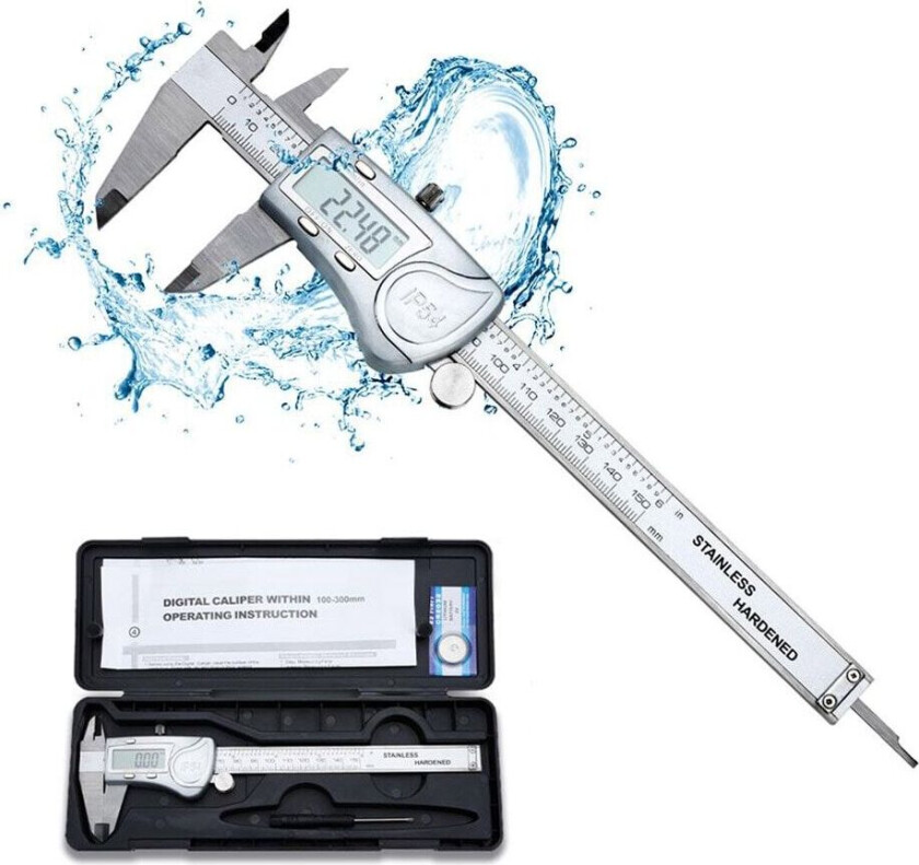 Digital skyvelære 150 mm / 6 tommer IPX54 vanntett skyvelære i rustfritt stål Profesjonelt måleinstrument med høy presisjon og LCD-display for