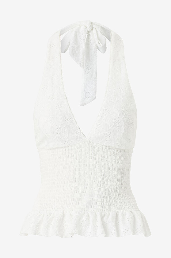 Halternecktopp Broderie Anglaise - Natur