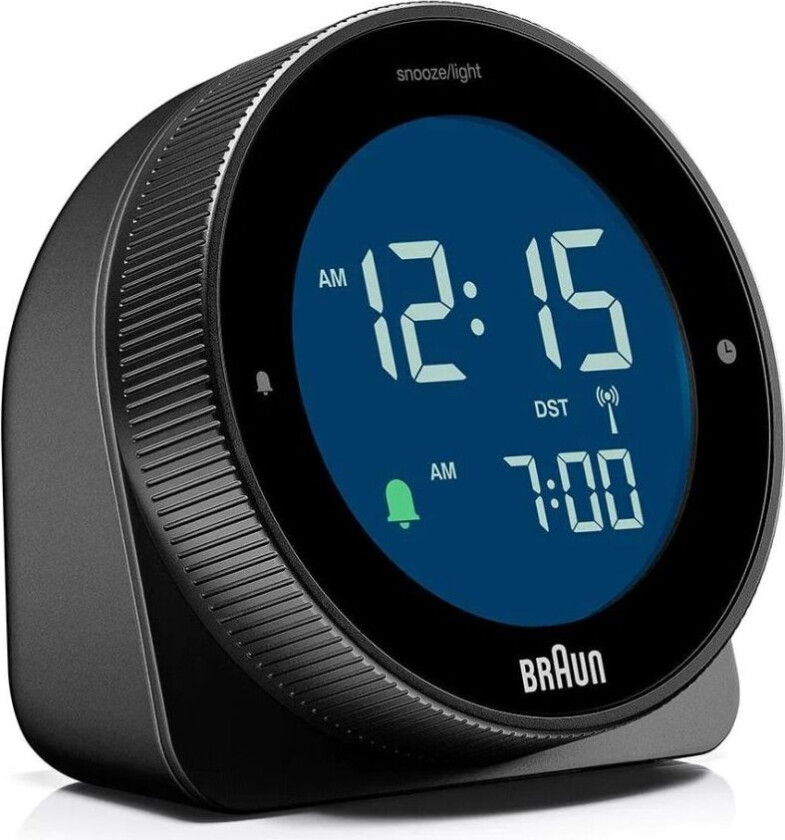 radiokontrollert rund sort digital vekkerklokke BC24B-DCF