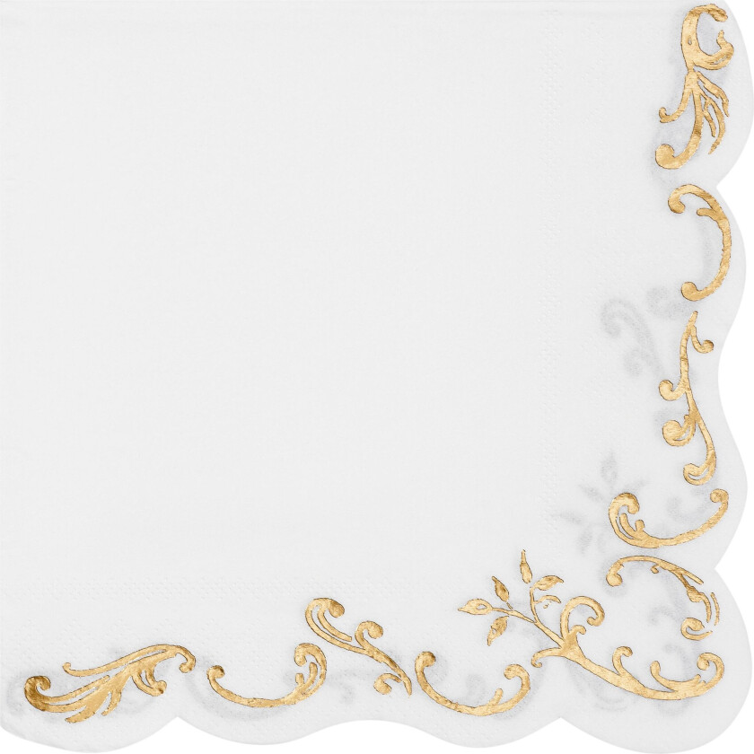 Servietter Ornament Gull/Hvit - 12-pakning