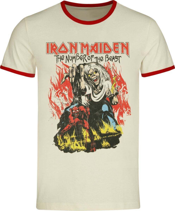 T-skjorte - The Number Of The Beast - Ringer Shirt - S til 5XL - Herrer - antikk hvit