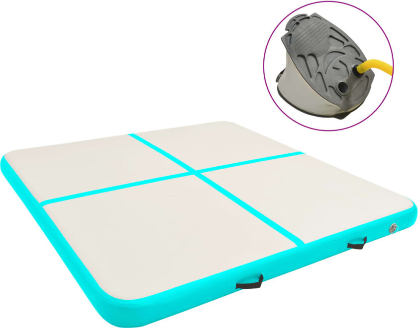 Oppblåsbar gymnastikkmatte med pumpe 200x200x15 cm PVC grønn