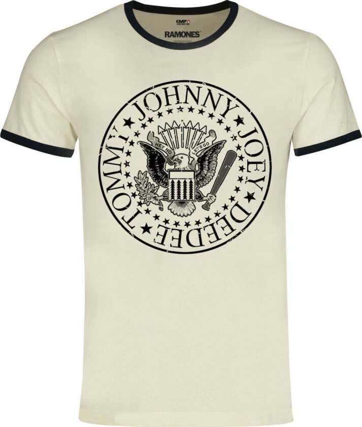 T-skjorte - Hey Ho Let's Go - Ringer Shirt - S til 5XL - Herrer - antikk hvit