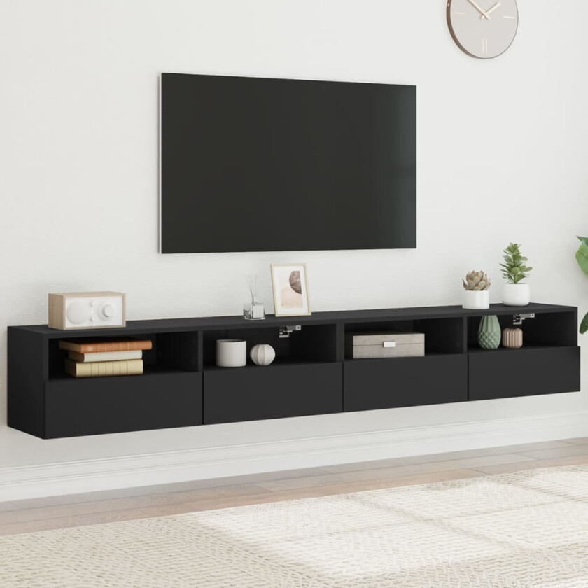 Vegghengte TV-benker 2 stk svart 100x30x30 cm konstruert tre
