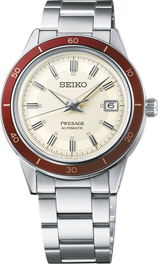 Presage 60s Style Ruby Automatic SRPH93J1 - Automatisk - Sølv - Herreklokker - Rustfritt stål - ledd m/pin - Mineral