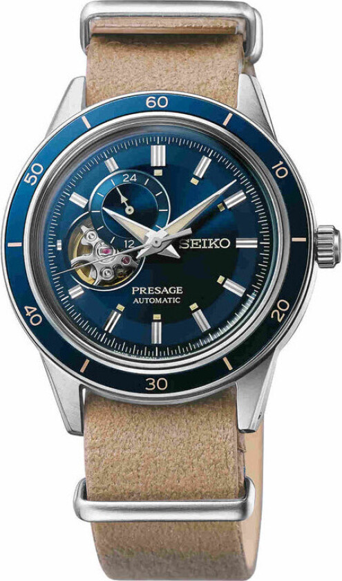 Presage Style60s Open Heart Automatic SSA453J1 - Automatisk - Sølv - Herreklokker - Skinn - Mineral