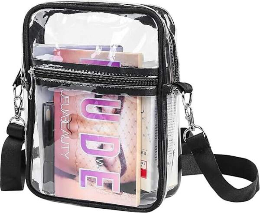 Gjennomsiktig Crossbody Skulderveske gjennomsiktig veske Kvinner og Menn Skulderveske vanntett gjennomsiktig toalettmappe med justerbar skulderrem Svart