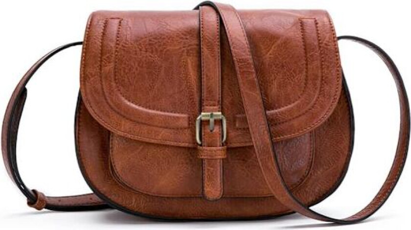 Dame crossbody-veske, liten veske og skulderveske, vintage salvesker, vegansk skinn, brun