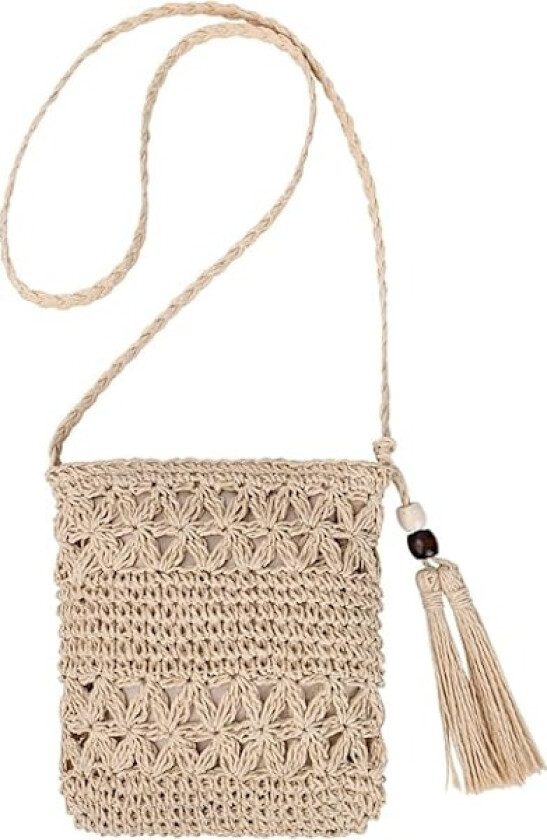 Stråveske for kvinner, sommer strand dusk stråveske, vevd håndlaget glidelås enkelt crossbody-veske, bohemsk stil skulderveske for sommer strandreise