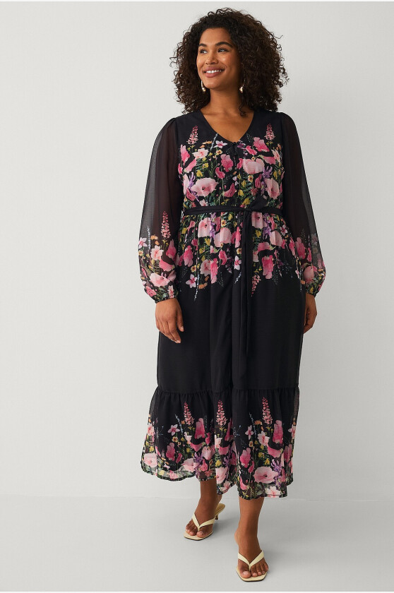 Maxikjole i chiffon - Svart