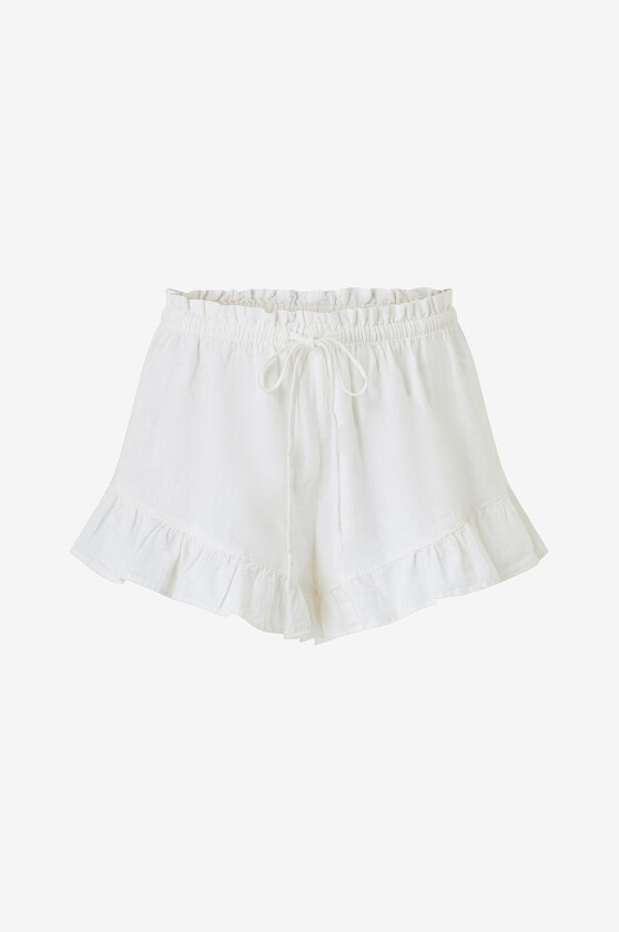 Shorts i lin Linen Blend Frill - Hvit