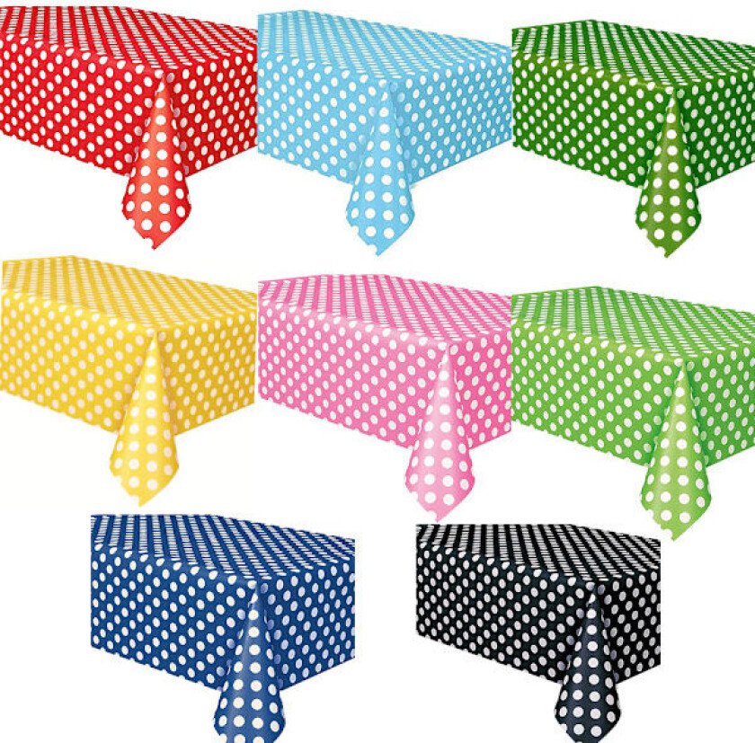 Sett med 8 farger rektangulær PVC voksduk 137*183cm Polkadotter