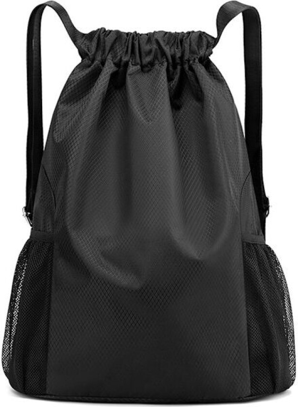 Gymbag, snøresekk, stor kapasitet, sportsbag, svart, 1 stk