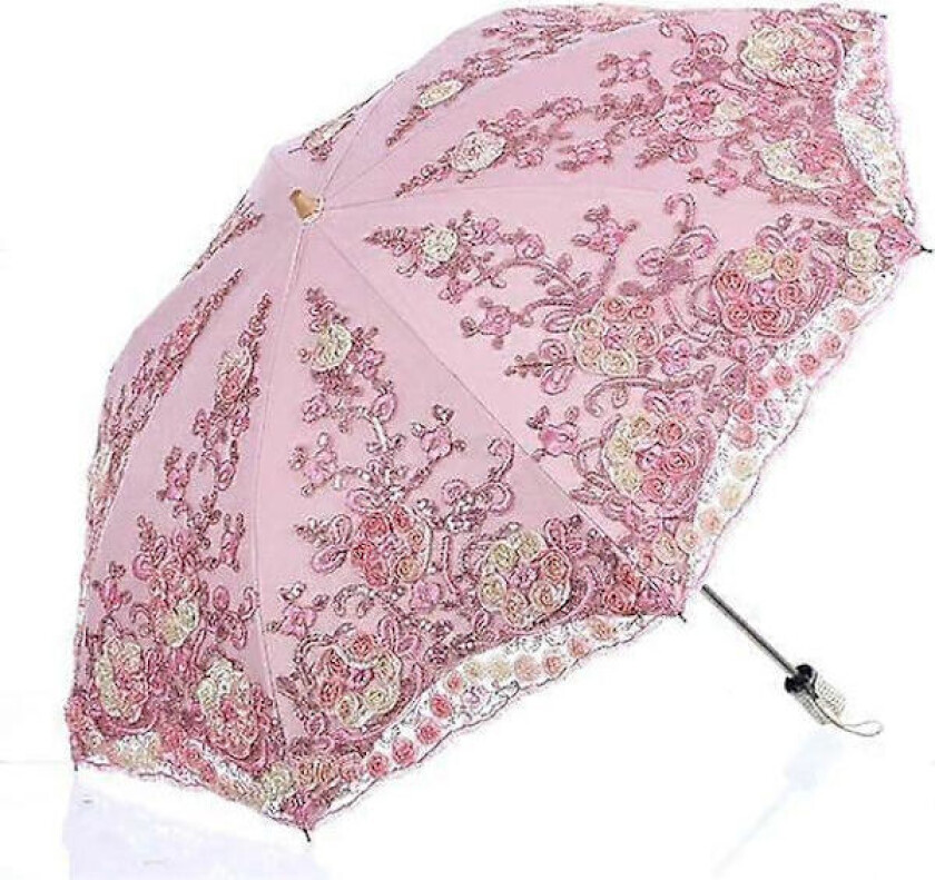 Sammenleggbar UV Parasoll Snø/Regn/Sol Paraply Broderi Bryllupsparaply