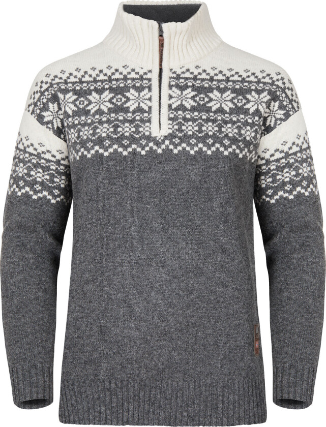 Snøkrystall Half Zip Ullgenser Wmn Mid Grey Melange/white M