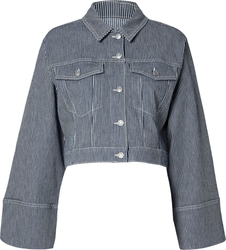 Selected Femme Myra Stripe Kort Denim Jakke - Medium Blue Denim