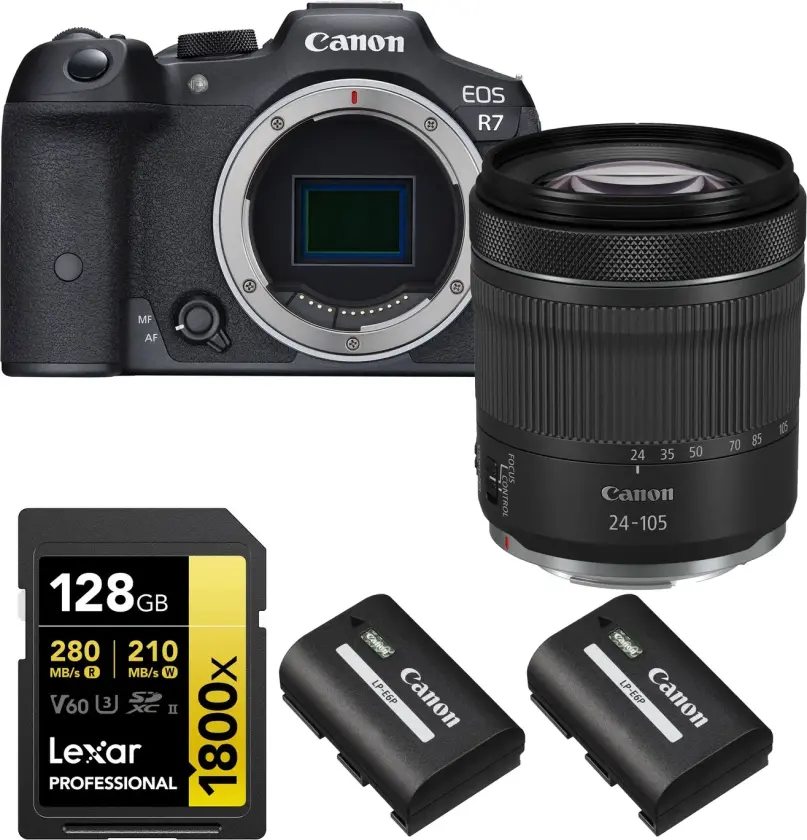 Kamerapakke 3 - Canon EOS R7 Canon RF 24-105mm, minnekort og batteri