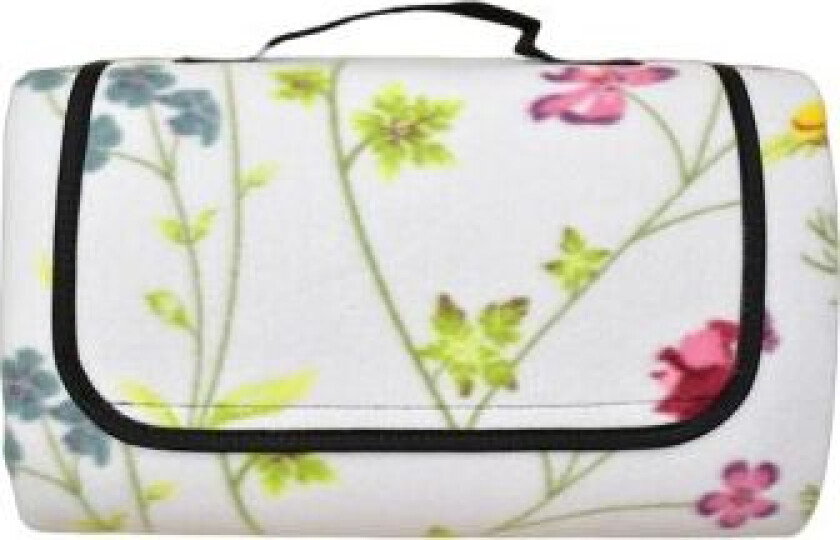 Bilde av PIKNIKPLEDD MED PLASTUNDERLAG HVIT MED BLOMSTER 130X170CM