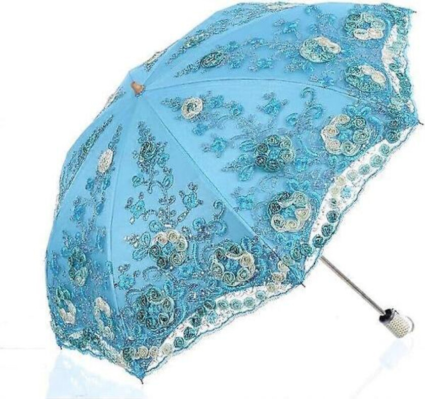 Sammenleggbar UV Parasoll Snø/Regn/Sol Paraply Broderi Bryllupsparaply